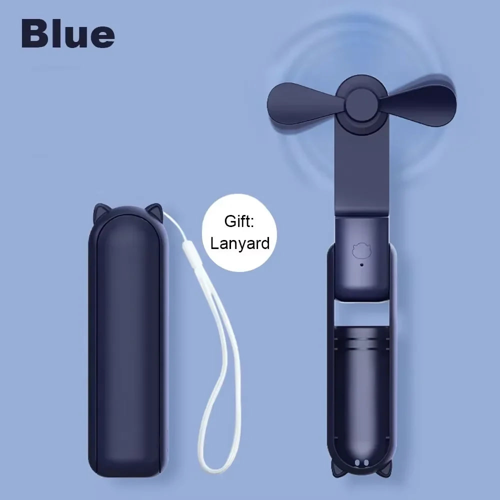 Portable Mini Handheld Fan Small Pocket Fan USB Rechargeable Battery Fan Folding Cooling Hand Fan Mini USB Fan with Power Bank